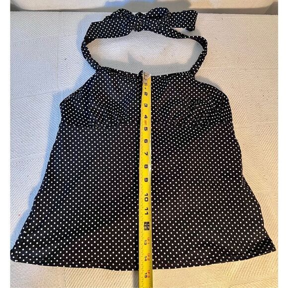 Land’s End Halter Tankini Top Bathing Suit Black White Polka Dot Women’s Size 8 - Picture 6 of 10